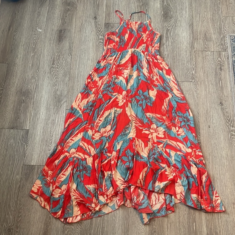 Free People Red Tropical Print Maxi Dress with Blue Accents - Picture 4 of 9